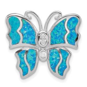 925 Sterling Silver Blue Inlay Creat Opal Butterfly Necklace Charm Pendant